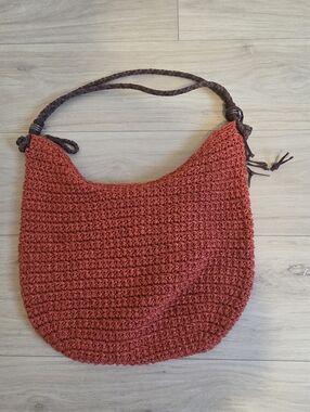 Happy & Free The Sak Rust Red Crocheted Boho Hobo Shoulder Bag